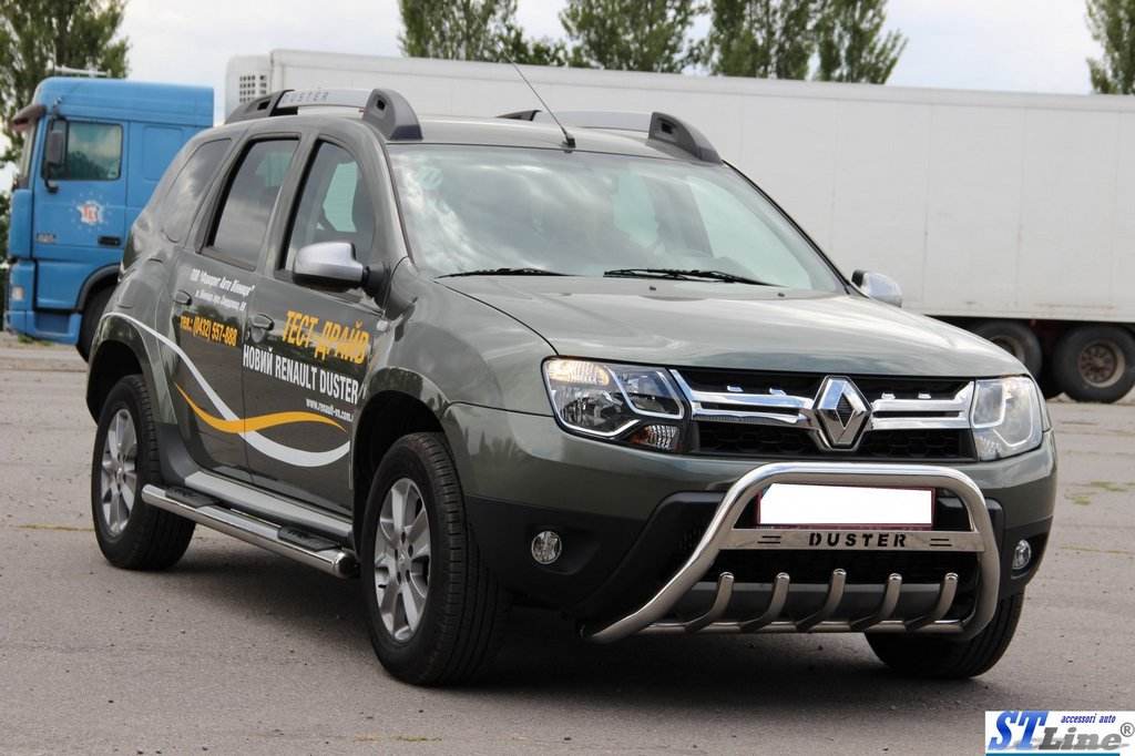 The bumper with the inscription WT004 (stainless) for Dacia Duster 2008-2018 - Reelken Auto