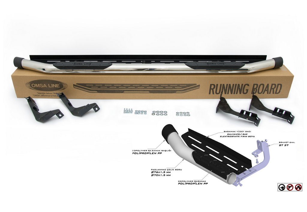 Side Steps Amazon Silver (2 pcs, Stainless Steel) for Volkswagen Amarok 2010-2022 - image 3