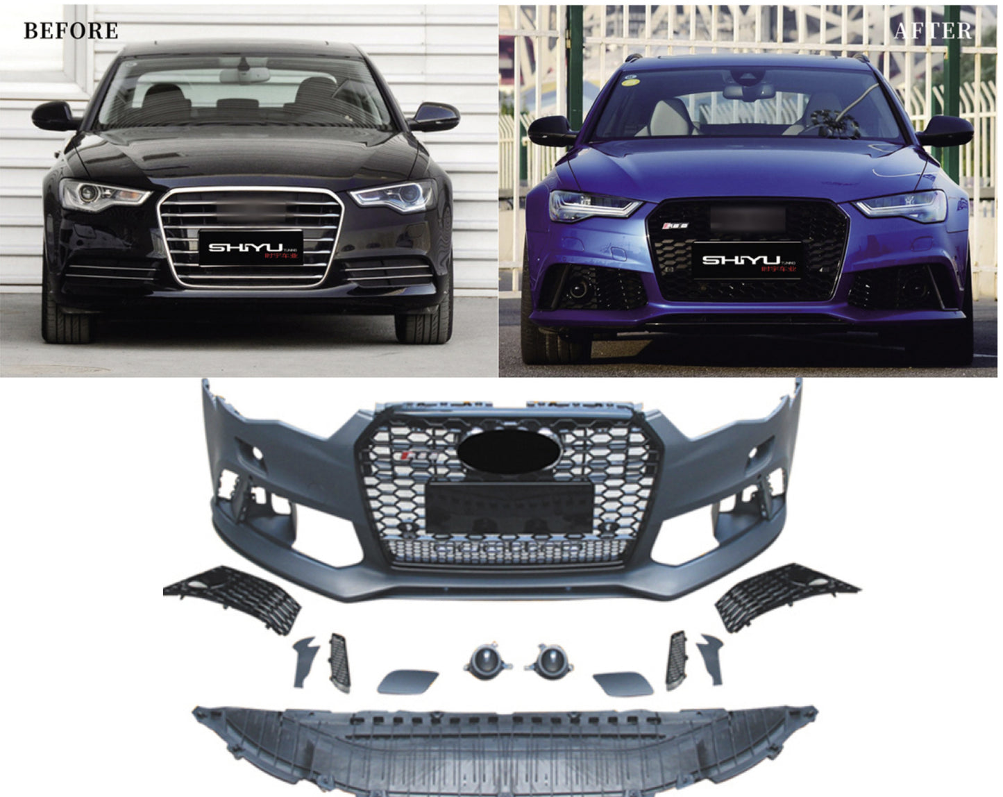 Front bumper with black grille RS6-Style (2014–2017) for Audi A6 C7 2011-2017 - image 1