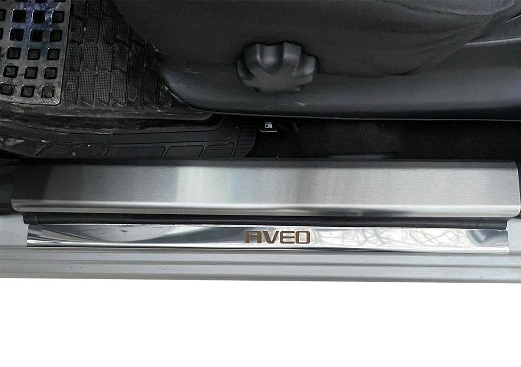 Pads for door sills Carmos (4 pieces, stainless.) for Chevrolet Aveo T250 2005-2011 - Reelken Auto