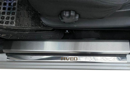Pads for door sills Carmos (4 pieces, stainless.) for Chevrolet Aveo T250 2005-2011 - Reelken Auto