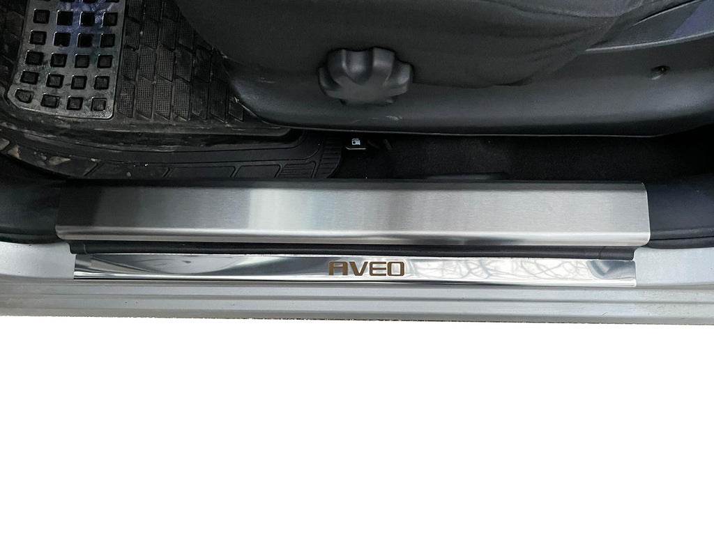 Pads for door sills Carmos (4 pieces, stainless.) for Chevrolet Aveo T250 2005-2011 - Reelken Auto