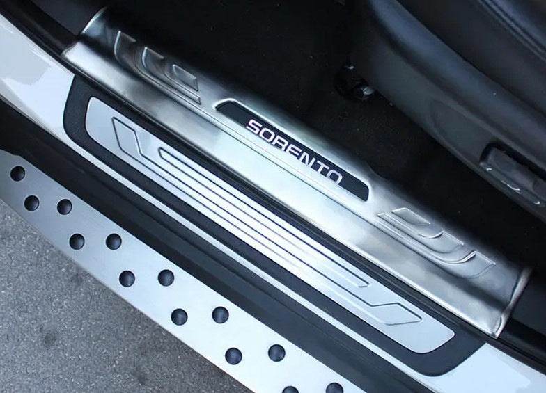 Linings for internal thresholds Libao 2013+ (4 pcs, stainless steel) for Kia Sorento II XM 2009-2014 - Reelken Auto
