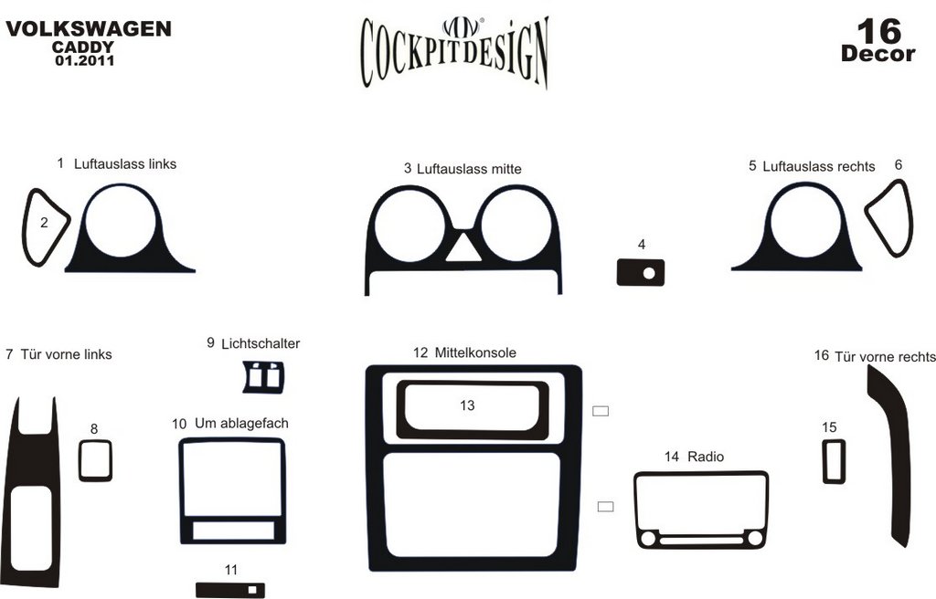 Dashboard Trim Covers for Volkswagen Caddy 2010-2015 - image 2