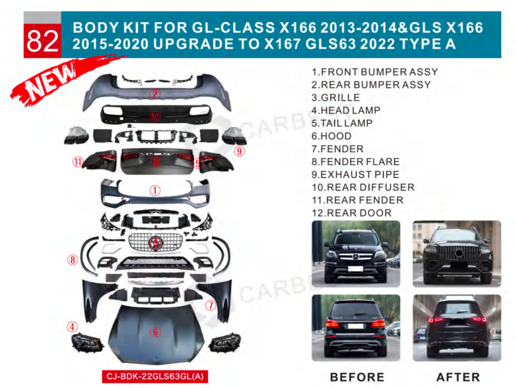 Facelift conversion kit from X166 to GLS63 X167 (Type-A) for Mercedes GL/GLS сlass X166 2012-2019 - image 1