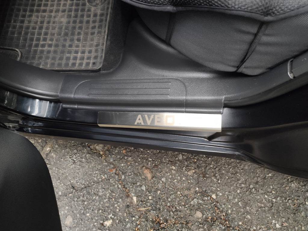 Pads for door sills Carmos (4 pieces, stainless.) for Chevrolet Aveo T250 2005-2011 - Reelken Auto