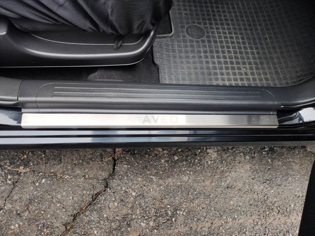 Pads for door sills Carmos (4 pieces, stainless.) for Chevrolet Aveo T250 2005-2011 - Reelken Auto