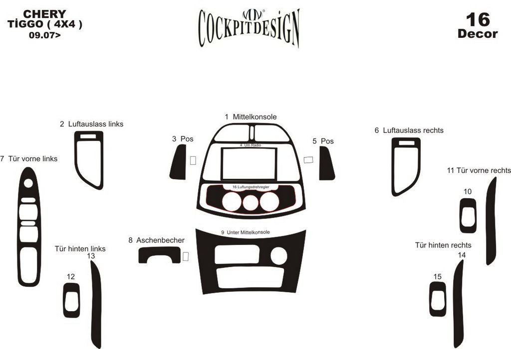 Dashboard Trim Covers (large set) for Chery Tiggo 1 2005-2016 - image 11