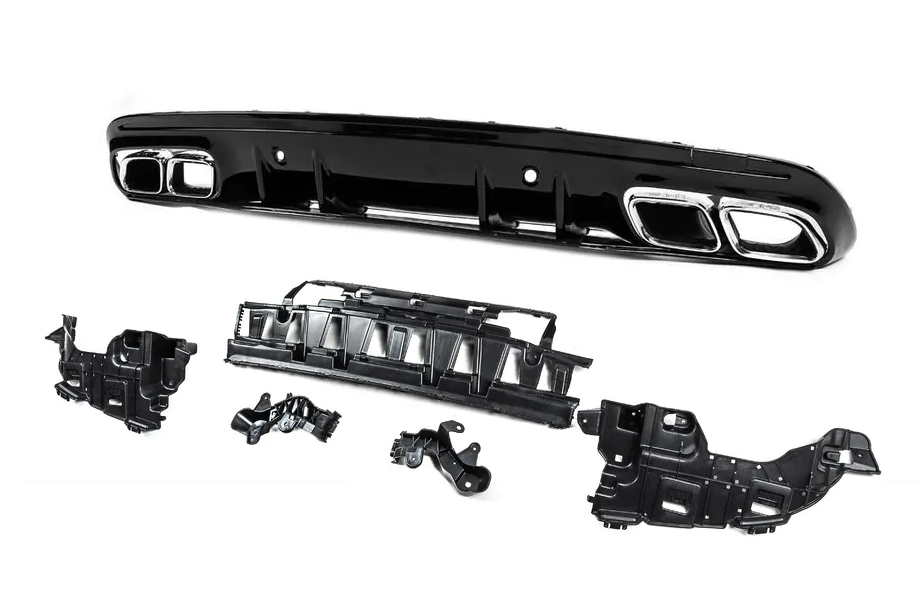 Rear diffuser with Silver inserts (C63 Design 2018-2021) for Mercedes C-class W205 2014-2021 - image 3