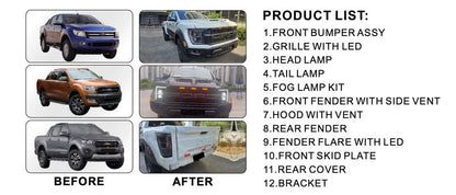 Body Kit Set (F150 Raptor 2023 Design) for Ford Ranger 2011-2022 - image 2