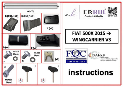 Roof bars for flush roof rails lockable Wingbar V3 (2 pcs) for Fiat 500X 2014-2024 - image 6