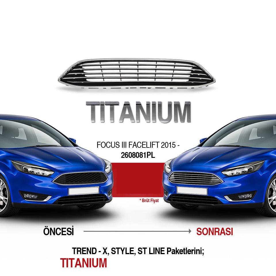 Front grille (Titanium) for Ford Focus III 2011-2017 - Reelken Auto