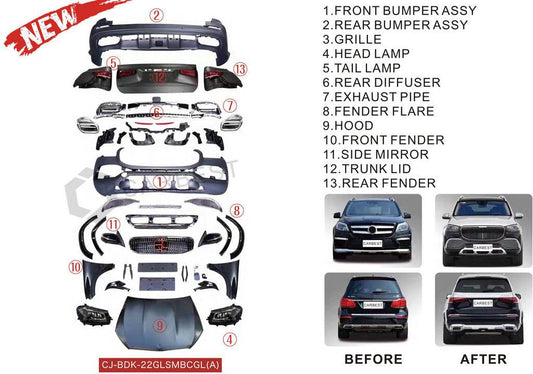 Restyling kit from X166 to GLS X167 Maybach (Type-A) for Mercedes GL/GLS class X166 - Reelken Auto