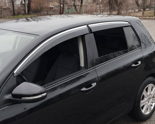 Window Deflectors with Chrome Trim HB (4 pcs, Sunplex Chrome) for Volkswagen Golf 6 2008-2014 - image 1