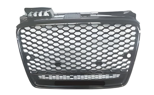 RS-style V-1 front grille (without logo, black with chrome) for Audi A4 B7 2004-2008 - image 1