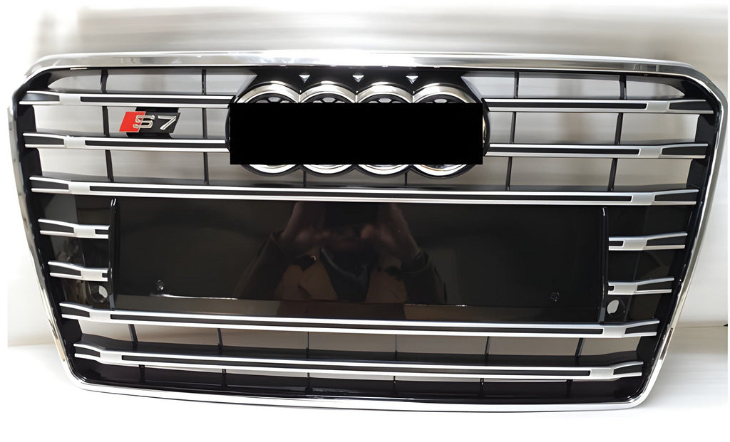 Front Grille S-Style with Quattro Emblem (2010-2014, black with chrome) for Audi A7 2010-2018 - image 1