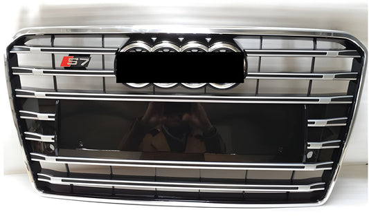 Front Grille S-Style with Quattro Emblem (2010-2014, black with chrome) for Audi A7 2010-2018 - image 1