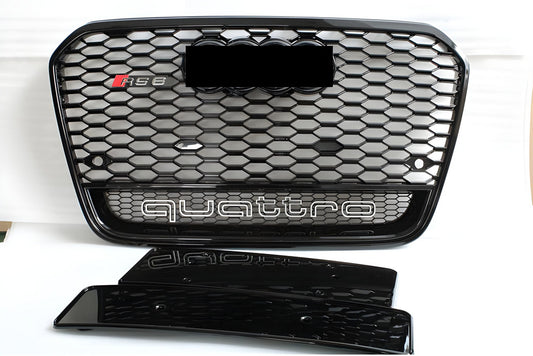 RS-style front grille with Quattro lettering (2011-2014, black) for Audi A6 C7 2011-2017 - image 1