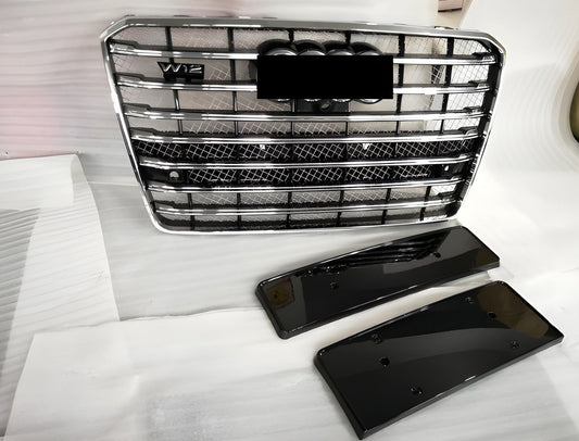 Front grille (2014-2018, black with chrome) for Audi A8 2010-2018 - image 1