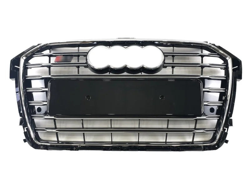 S-style front grille (2014-2018, black with chrome) for Audi A1 2010-2018 - image 1