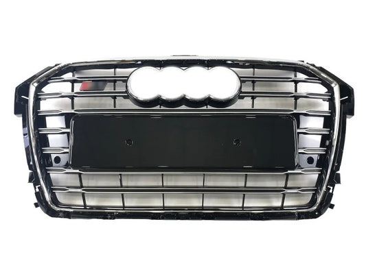 S-style front grille (2014-2018, black with chrome) for Audi A1 2010-2018 - image 1