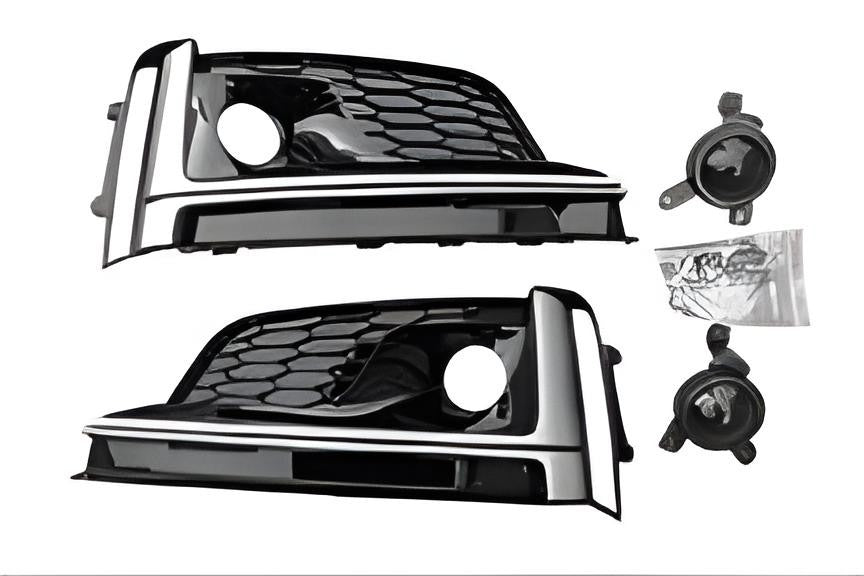 Fog light grilles with fog lamp (2016-2019, 2 pcs, Black) for Audi A5 2016-2025 - image 1