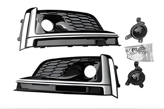 Fog light grilles with fog lamp (2016-2019, 2 pcs, Black) for Audi A5 2016-2025 - image 1