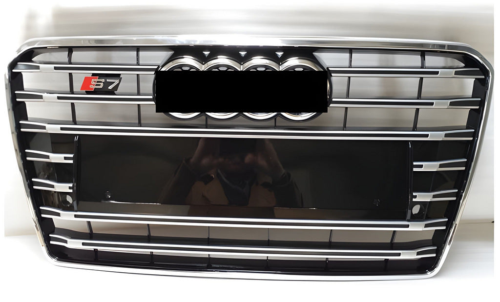Front Grille S-Style with Quattro Emblem (2015-2018, Black with Chrome) for Audi A7 2010-2018 - image 1