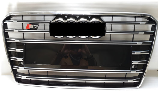 Front Grille S-Style with Quattro Emblem (2015-2018, Black with Chrome) for Audi A7 2010-2018 - image 1