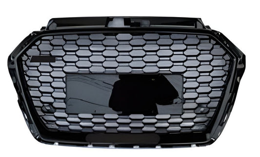 RS-style front grille (2016-2020, no logo, black) for Audi A3 2012-2020 - image 1