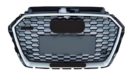 RS-style front grille (2016-2020, black-gray with chrome) for Audi A3 2012-2020 - image 1