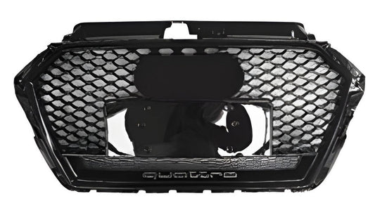 RS-style front grille with Quarrto lettering (2016-2020, black) for Audi A3 2012-2020 - image 1