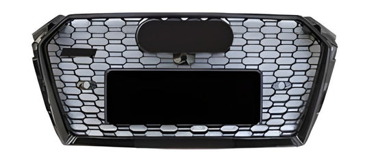 RS-style front grille with Quattro lettering (2016-2019, black) for Audi A4 B9 2015-2024 - image 1