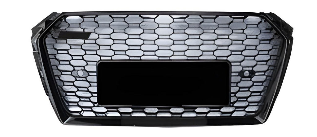 RS-style front grille with Quattro lettering (without logo, 2016-2019, black) for Audi A4 B9 2015-2024 - image 1