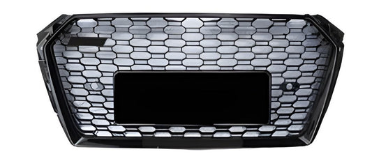 RS-style front grille with Quattro lettering (without logo, 2016-2019, black) for Audi A4 B9 2015-2024 - image 1
