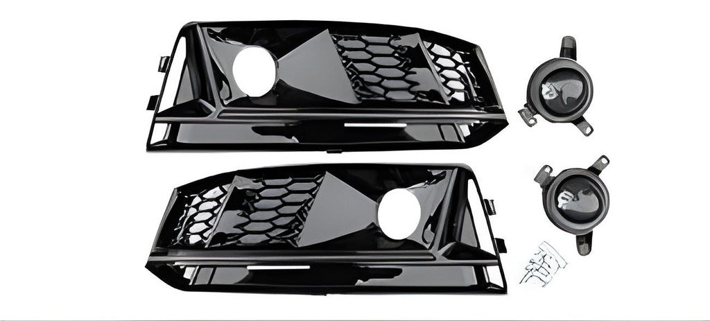 Fog light grilles with fog lamp RS-Style (2016-2019, 2 pcs, Black) for Audi A4 B9 2015-2024 - image 1