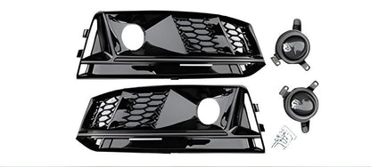 Fog light grilles with fog lamp RS-Style (2016-2019, 2 pcs, Black) for Audi A4 B9 2015-2024 - image 1