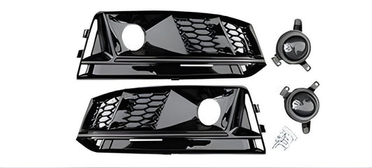 Fog light grilles with fog lamp RS-Style (2016-2019, 2 pcs, Black) for Audi A4 B9 2015-2024 - image 1