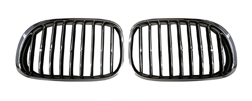 Kidney Grilles 1 Bar (Gloss Black with Chrome Trim) for BMW 7 Series F01/F02 2008-2015 - image 2