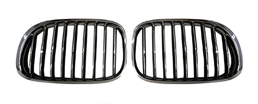 Kidney Grilles 1 Bar (Gloss Black with Chrome Trim) for BMW 7 Series F01/F02 2008-2015 - image 2