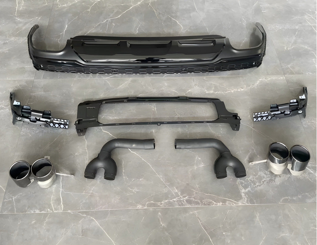Rear diffuser with QRS-Style nozzles (2020+, Black) for Audi Q7 2015- - image 1