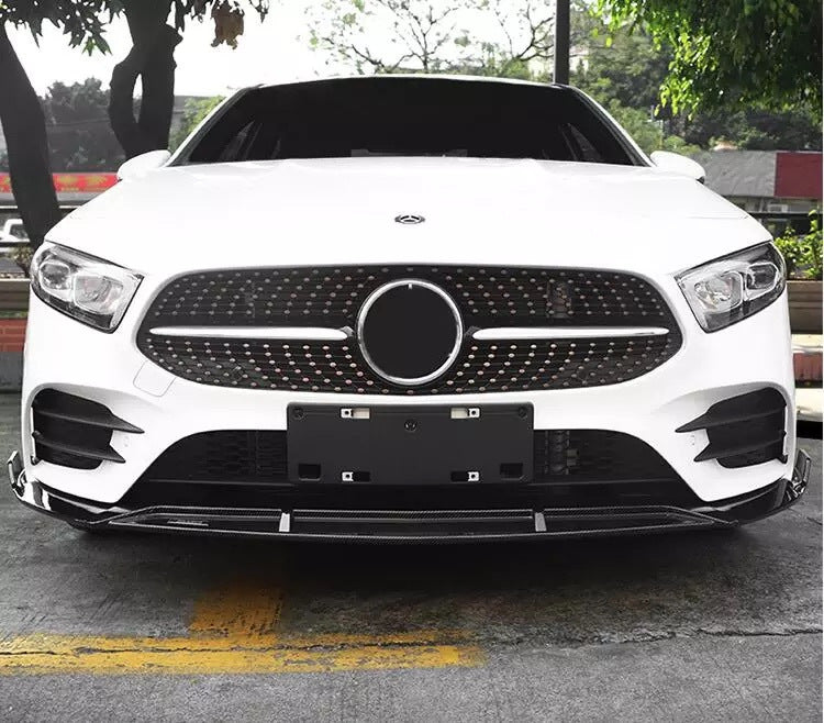 Front lip spoiler (for AMG-Line 2018-2021, Black) for Mercedes A-сlass W177 2018- - image 1
