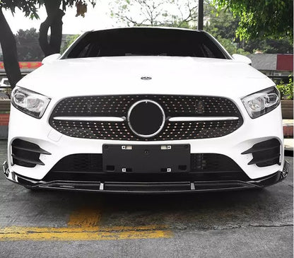 Front lip spoiler (for AMG-Line 2018-2021, Black) for Mercedes A-сlass W177 2018- - image 1