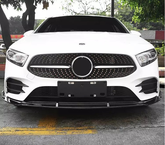 Front lip spoiler (for AMG-Line 2018-2021, Black) for Mercedes A-сlass W177 2018- - image 1