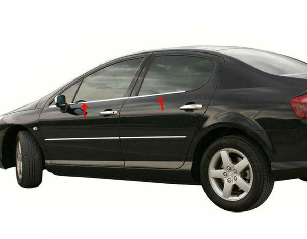 Outside border windows (4 pcs, stainless steel) for Peugeot 407 - image 1