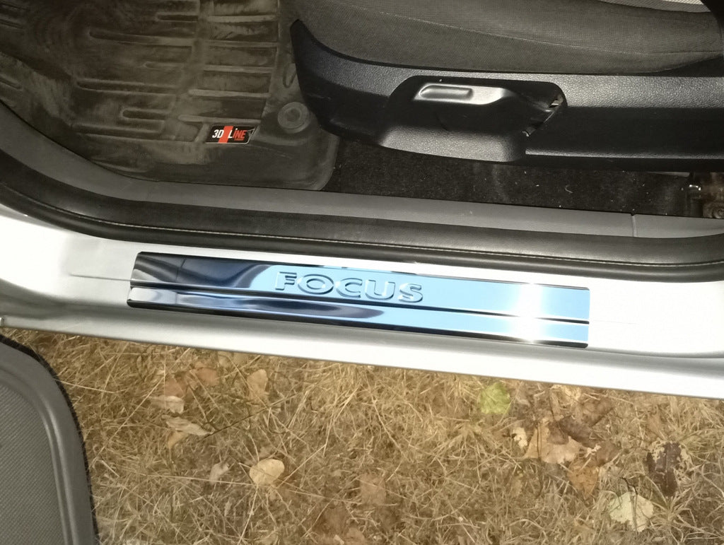 Stainless Steel Door Sill Protectors Carmos V2 (4 pcs) for Ford Focus III 2011-2017 - image 1