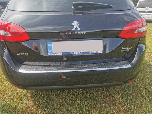 Pad on the rear bumper Carmos (SW, stainless steel) for Peugeot 308 2014-2021 - Reelken Auto