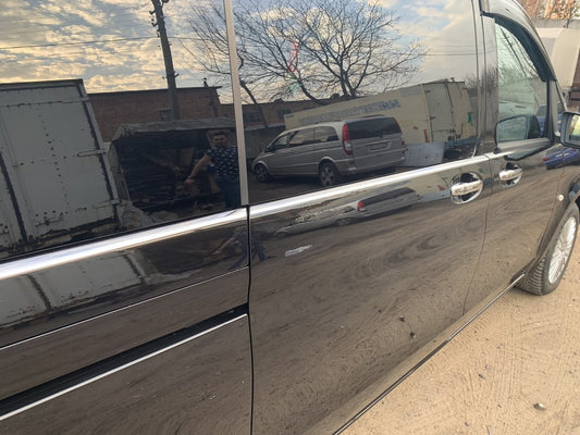 The lower moldings of glass along the entire length (8 PCs., stainless steel) for Mercedes Vito / V-class W447 2014↗ year - image 2
