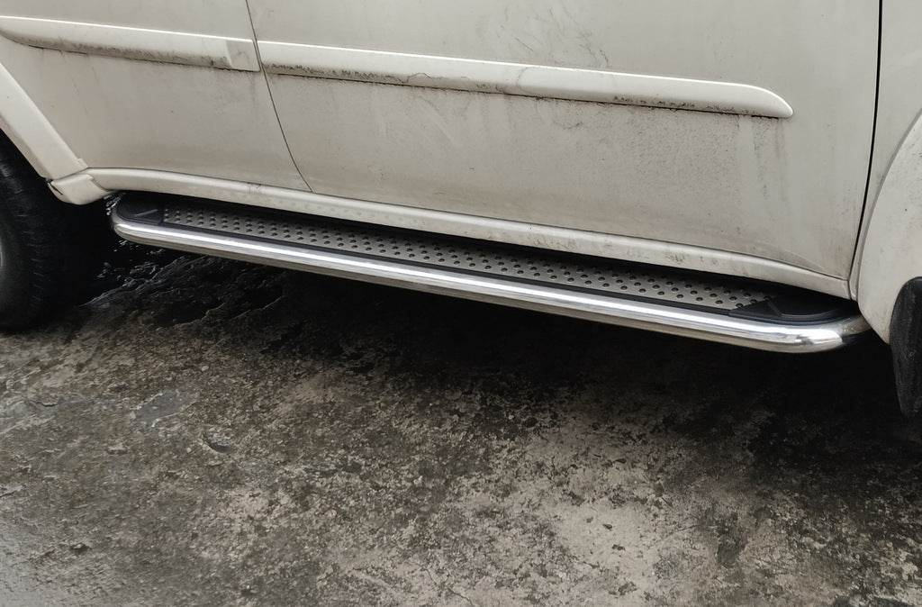 Lateral platforms Maydos V2 (2 PCs., aluminium ↗ stainless) for Mitsubishi Pajero Sport 2008-2015 - Reelken Auto