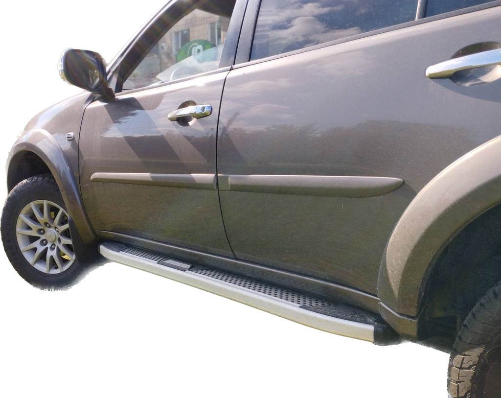 Lateral platforms Mevsim Gray (2 pieces, aluminum) for Mitsubishi Pajero Sport 2008-2015 - Reelken Auto